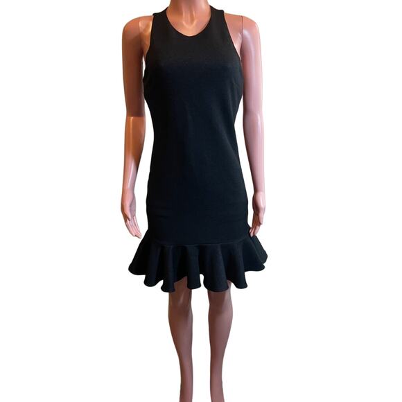 Halston Heritage Dress Womens S Black Ruffle Hem Mini Cocktail Party Minimalist - Picture 2 of 12